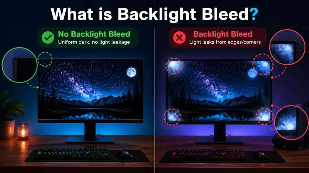 Free backlight bleed detector showing black color test for screen analysis