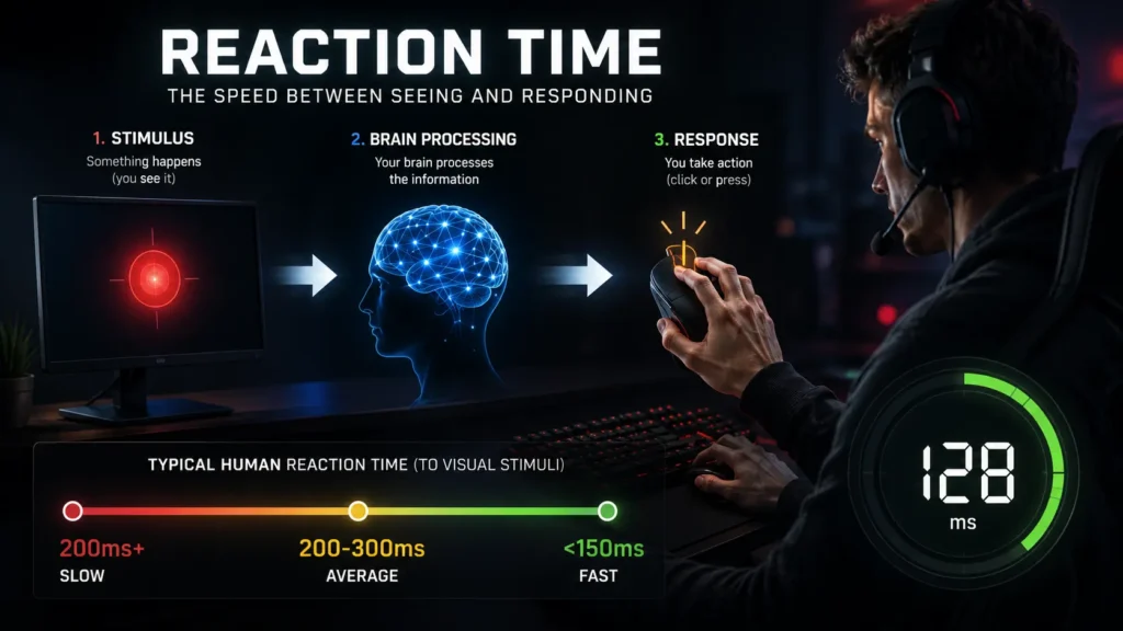 Free online reaction time test tool showing millisecond response measurement and reflex analysis