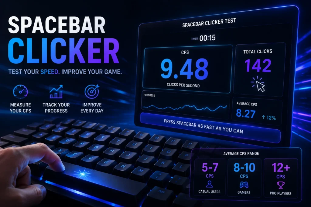 User performing a spacebar speed test to measure CPS and clicking performance.